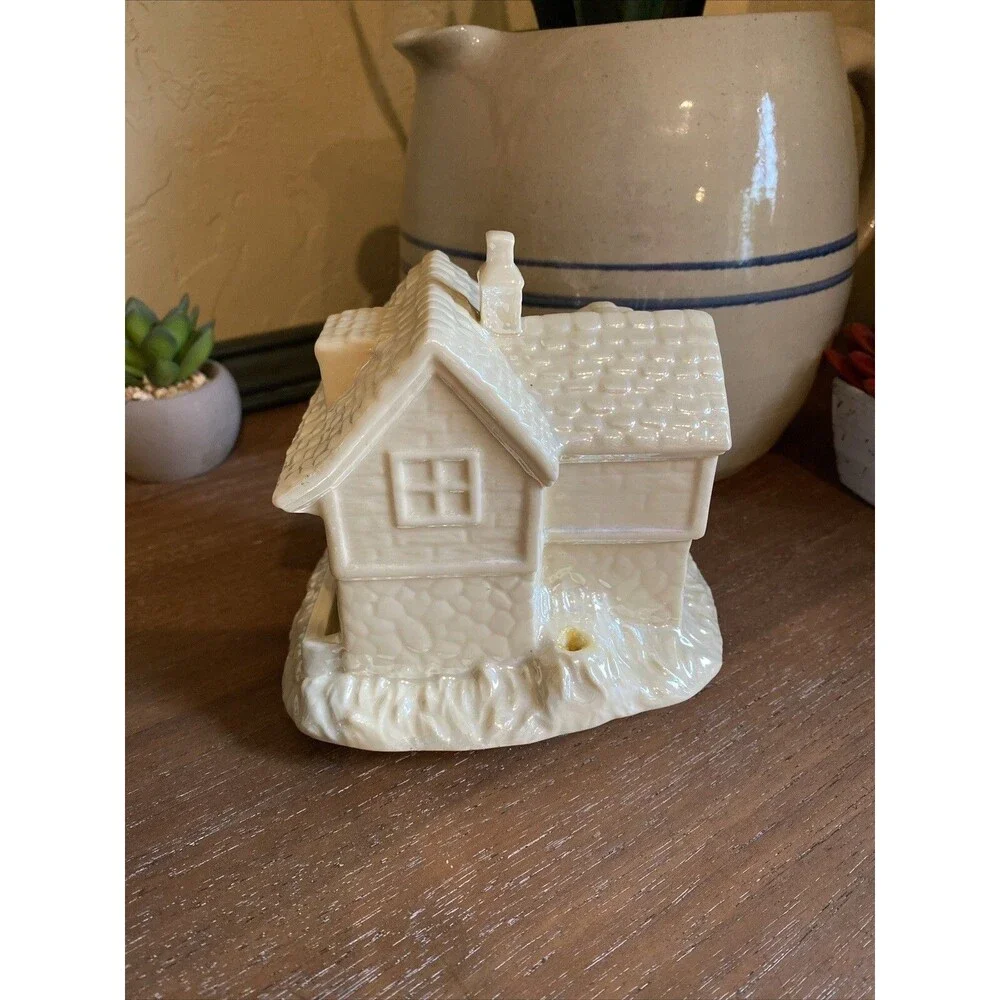 Vtg Sankyo Flocked Christmas House Music Box Japan Cottage Village MCM Putz Work
